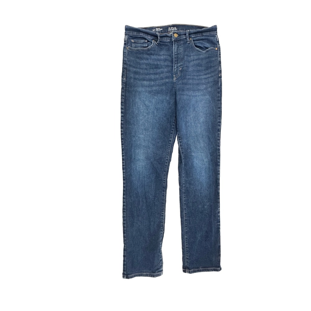 ANA A New Approach High Rise Curvy Straight Jeans Blue Medium‎ Wash 14T Tall